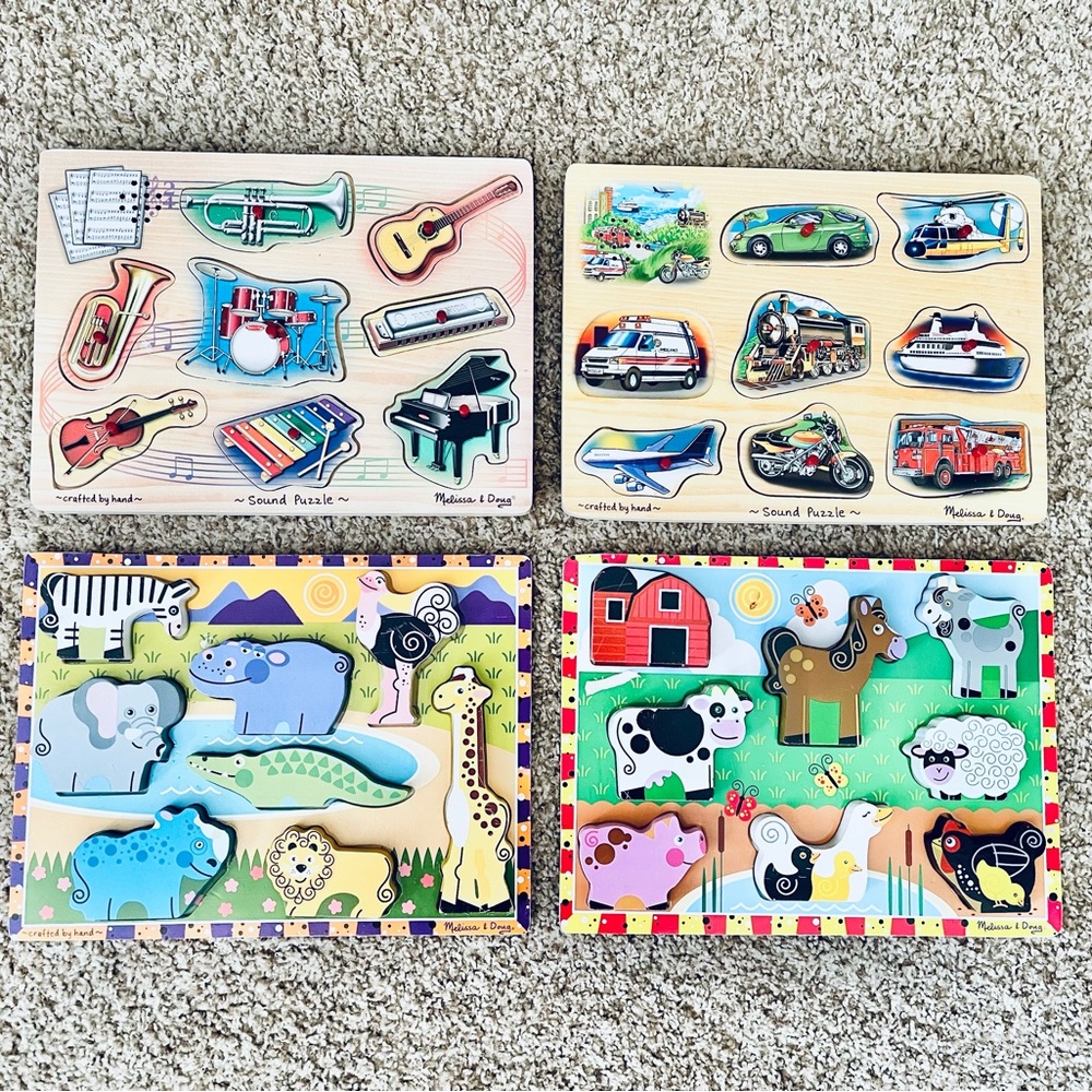 Bundle of 4 Melissa & Doug wooden animal & Sound puzzles